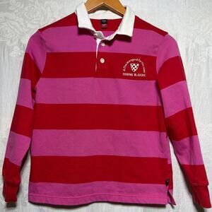 Rowing Blazers Rugby Shirt Large YOUTH Pink Red Striped Long Sleeve Disregard